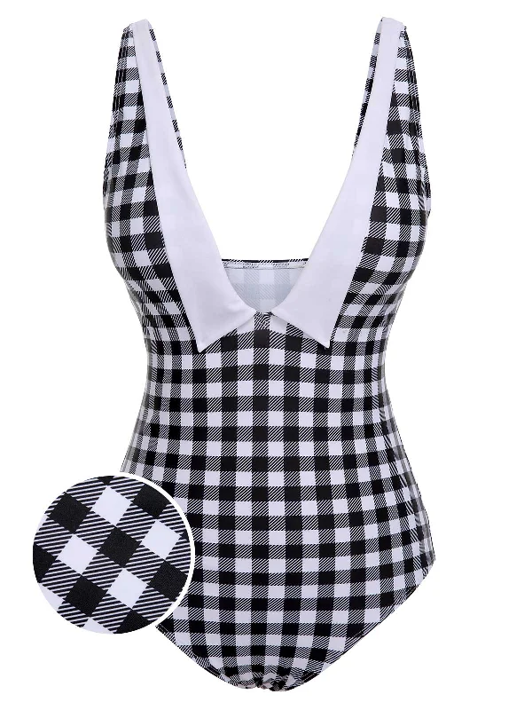 Black & White 1950s Plaid One-Piece Swimsuit