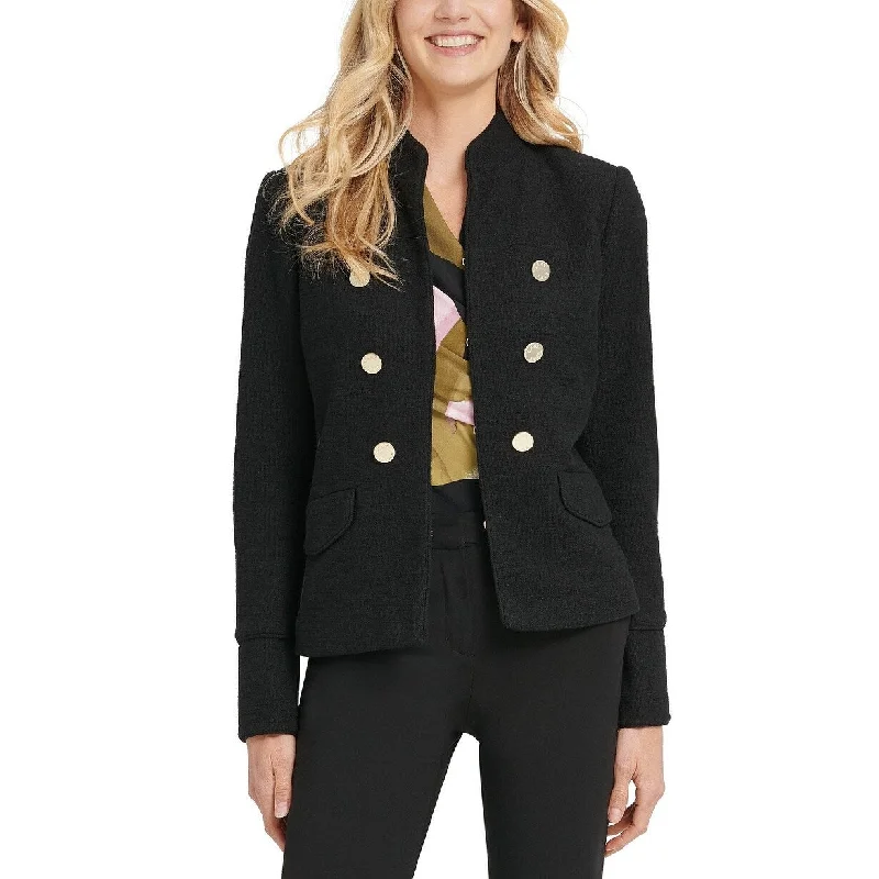 DKNY Women's Stand-Collar Double-Breasted Military Jacket Black Size 4