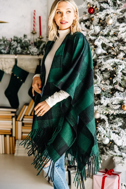 Feel The Connection Hunter Green Buffalo Plaid Poncho