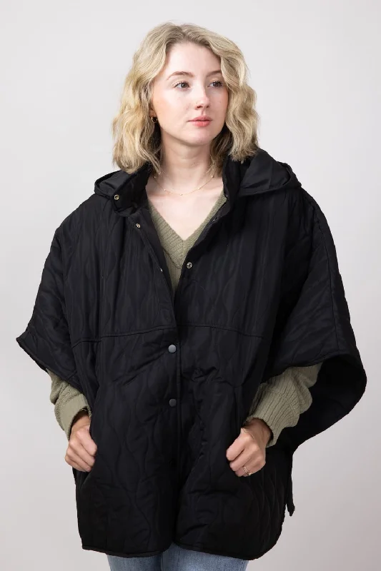 Quilted Puffer Poncho for Women in Black | QCM420013-BLACK