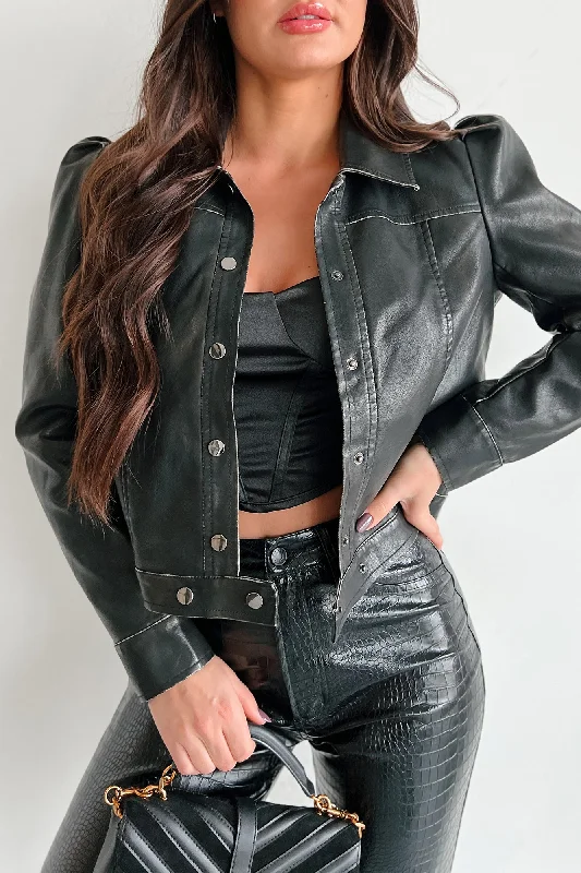 Studio City Puff Sleeve Leather Jacket (Washed Black)