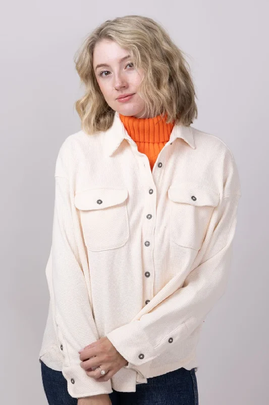 Simply Southern Waffle Knit Shacket for Women in Parchment Cream | PP-0224-SHKT-WAFFLE-PARCH