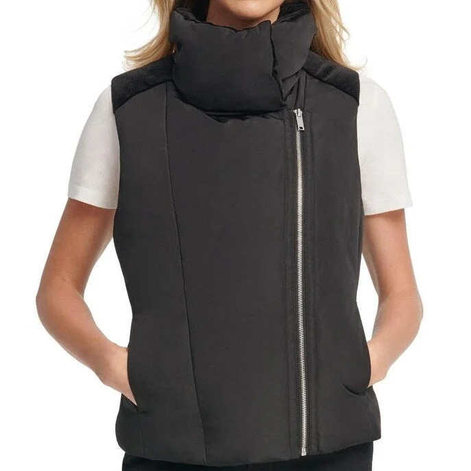 Dkny Women's Velvet-Trim Puffer Vest Black Size Large