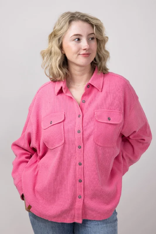 Simply Southern Waffle Knit Shacket for Women in Pink | PP-0224-SHKT-WAFFLE-PINK