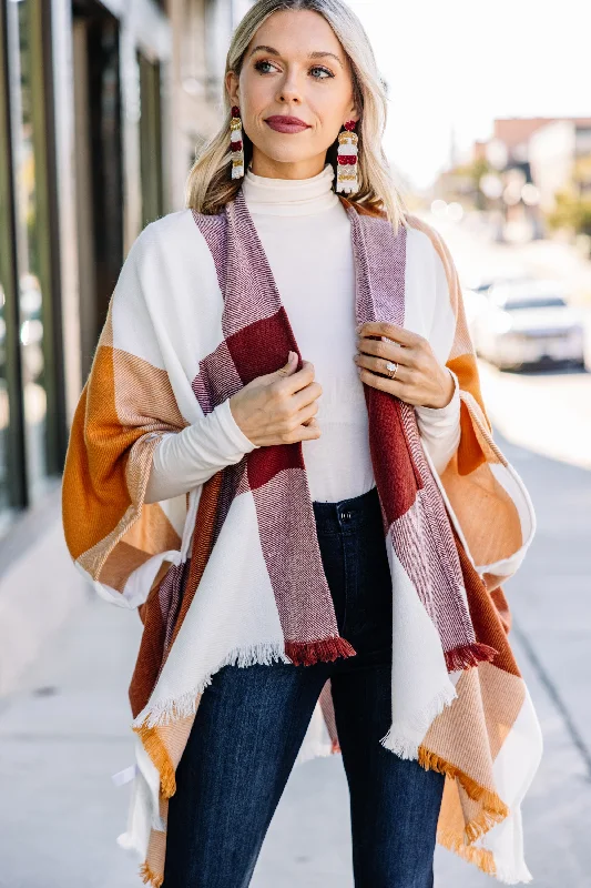 Get Ready Rust Orange Plaid Poncho