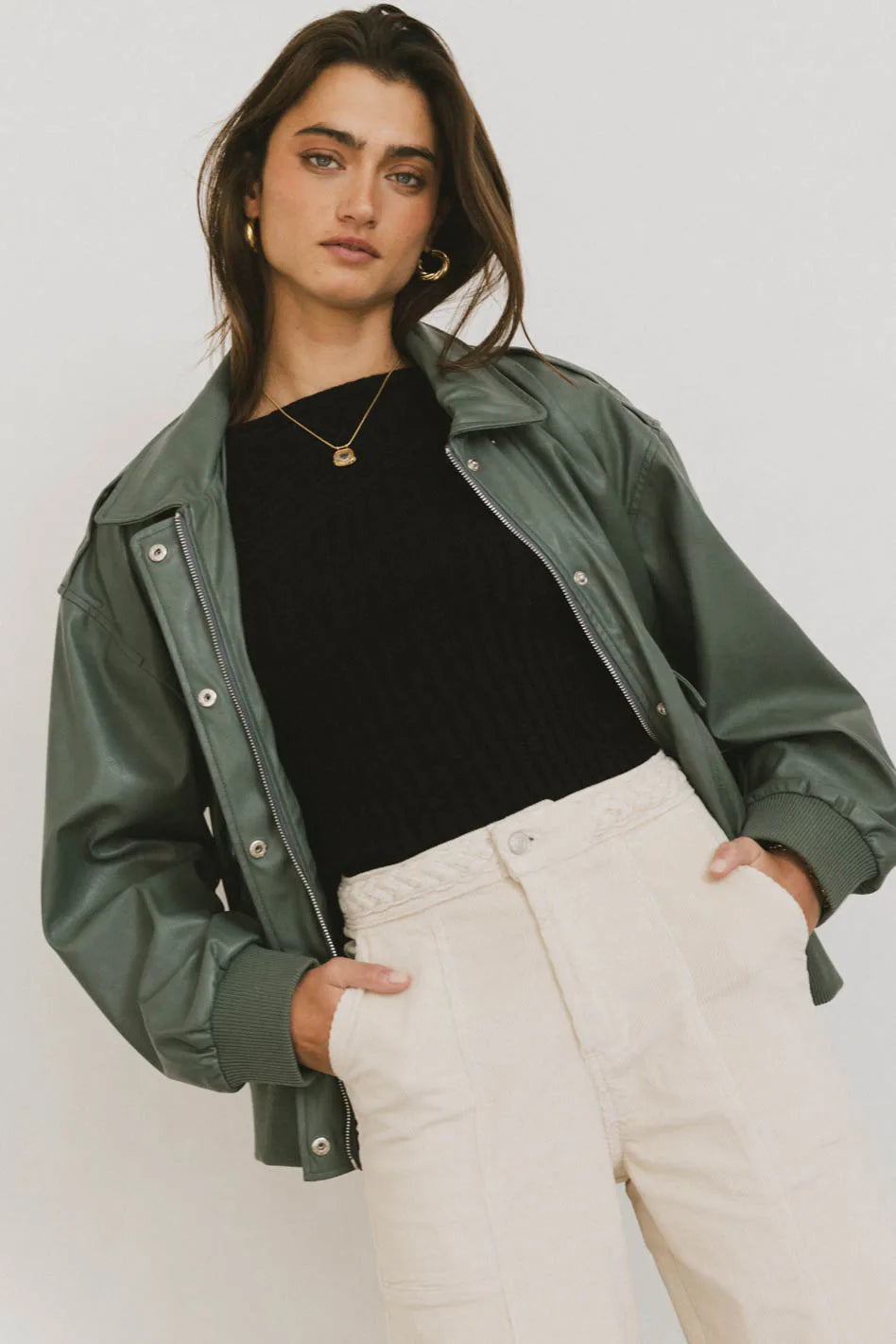 Call Me Back Vegan Jacket in Olive - FINAL SALE