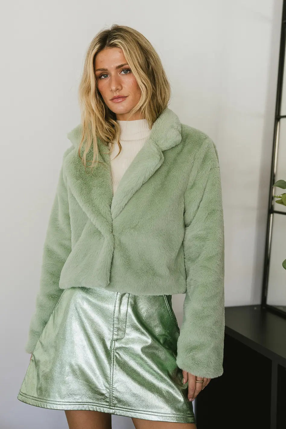 Up All Night Faux Fur Jacket in Sage - FINAL SALE