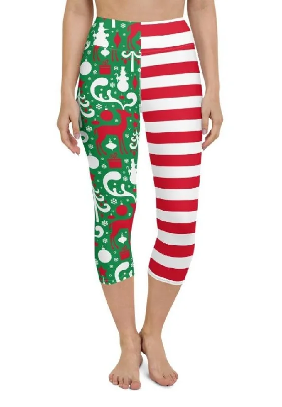 Cute Two Pattern Christmas Yoga Capris