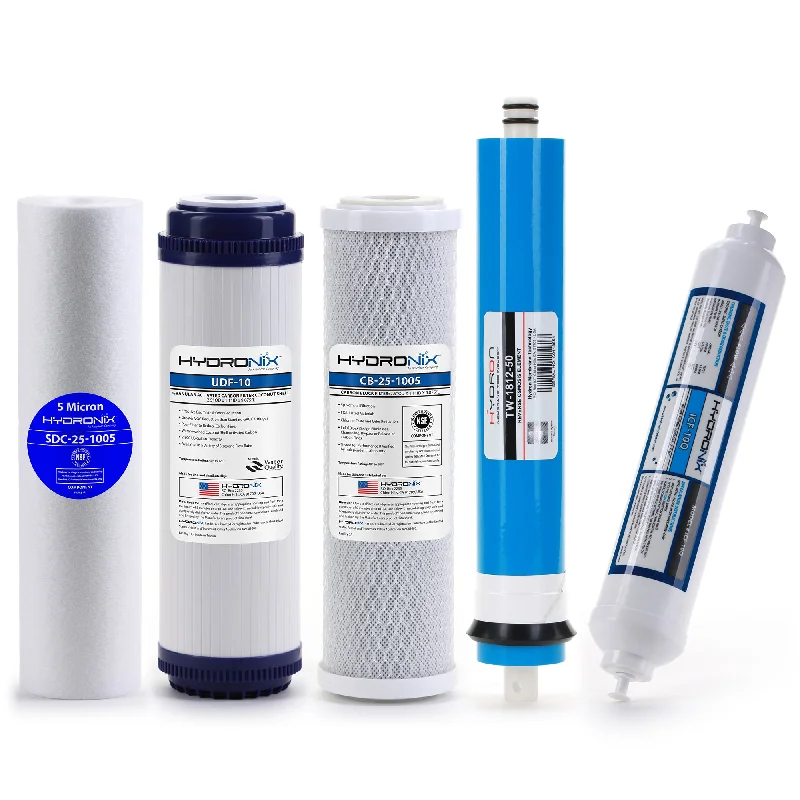 Reverse Osmosis Replacement Filter Set RO Cartridges 5 pcs, 50 GPD Membrane, QC