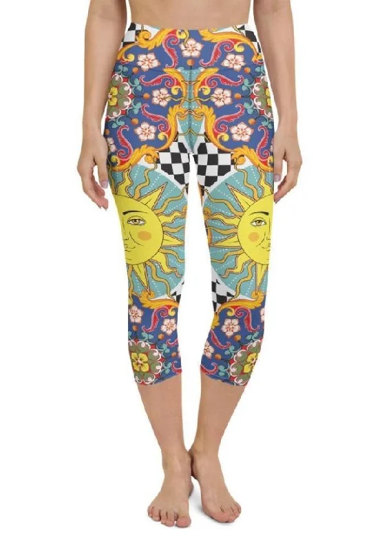 Psychedelic Sun Print Yoga Capris