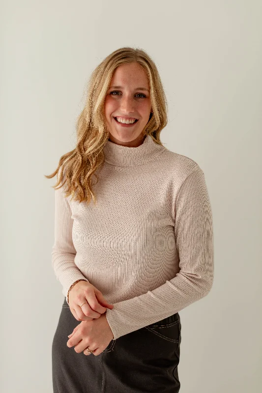 'Ellery' Ribbed Mock Neck Top in Beige