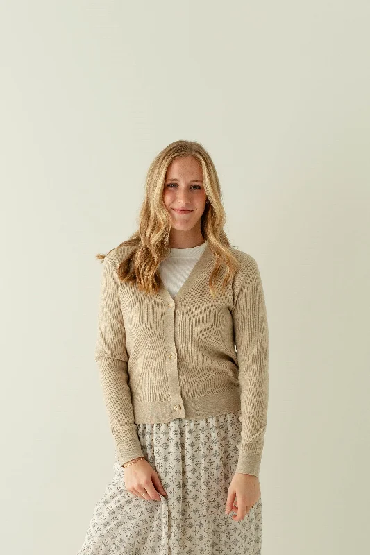 'Winslow' Button Down Ribbed Cardigan in Oatmeal