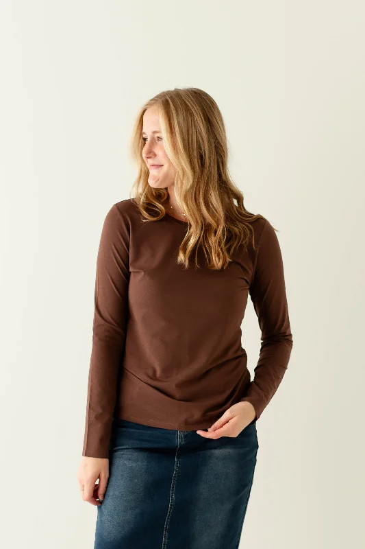 'Freddy' Modal Blend Long Sleeve Top in Brown