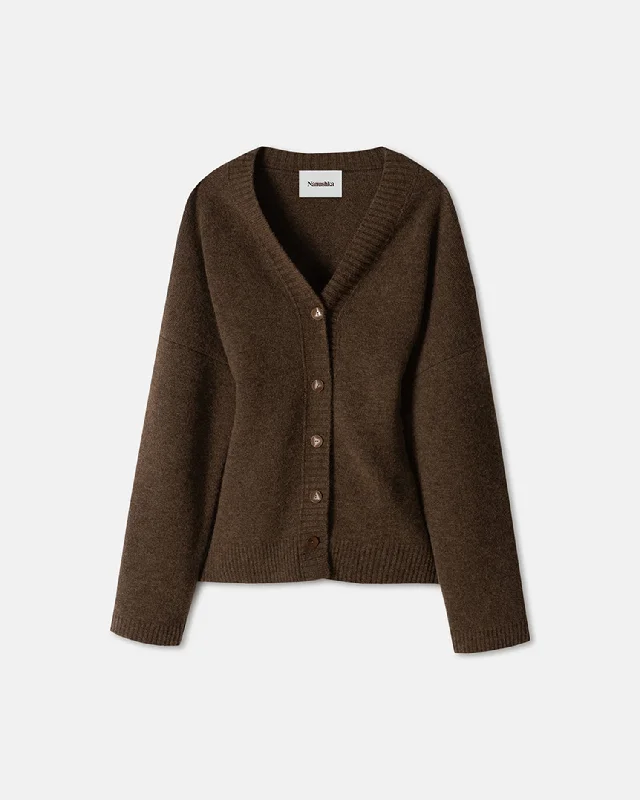 Fara - Fluffy Knit Cardigan - Brown