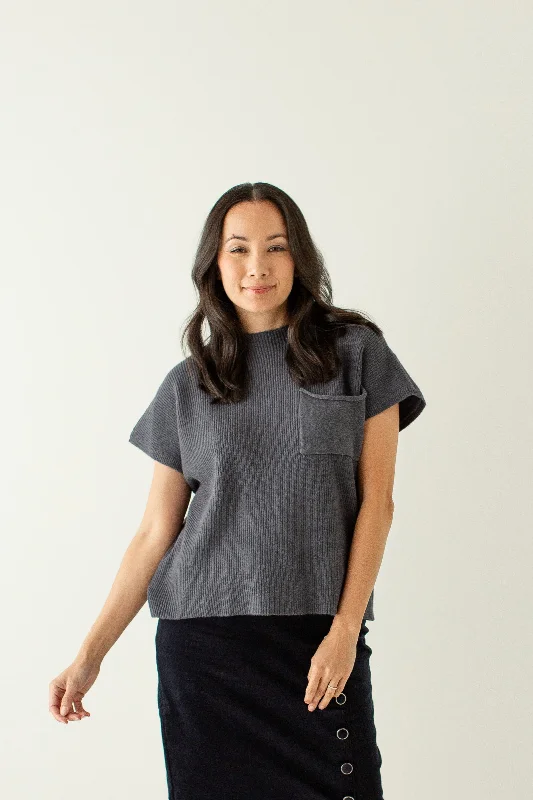 'Neale' Pocket Detail Sweater Top in Charcoal FINAL SALE