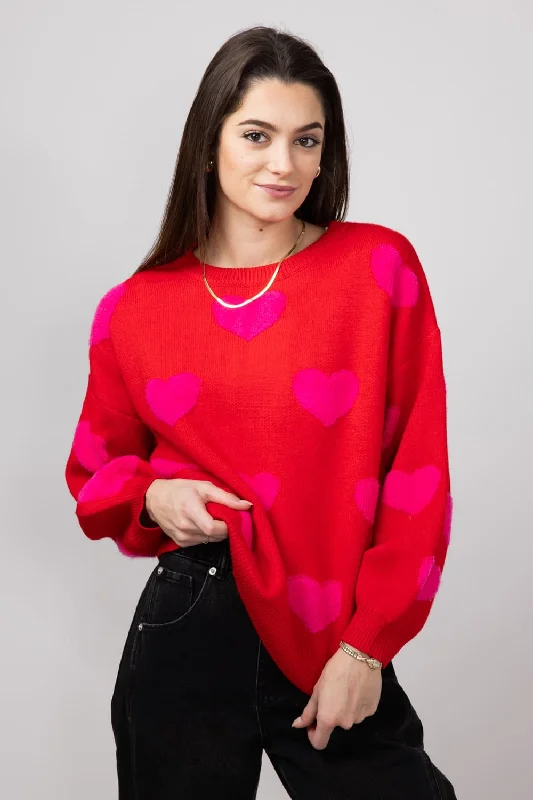 Miracle Multi Hearts Sweater for Women in Red | W8373-RED