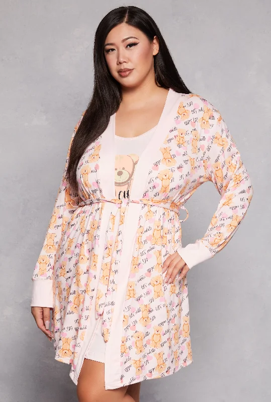 Plus Size Lets Cuddle Graphic Cami Nightgown with Robe