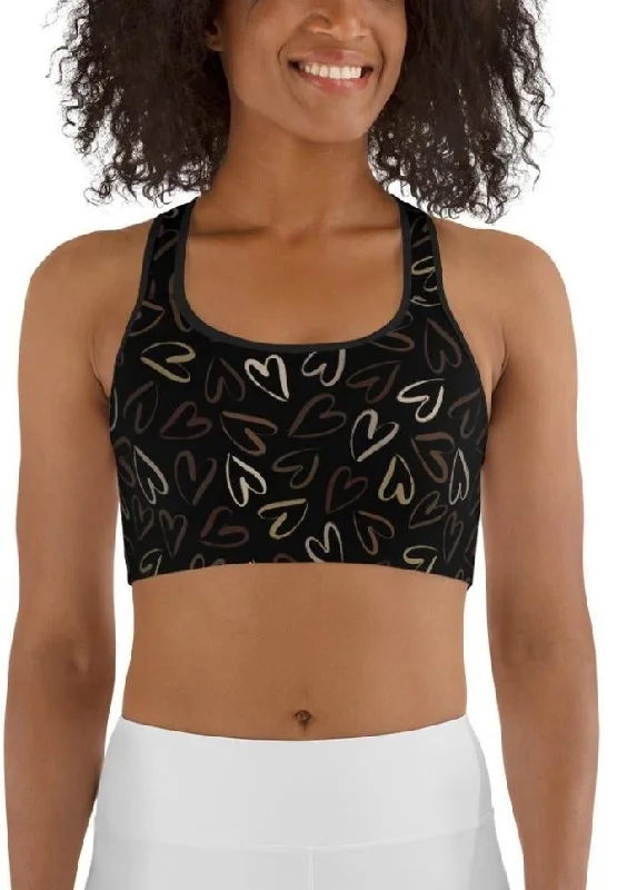 Golden Heart Print Sports Bra