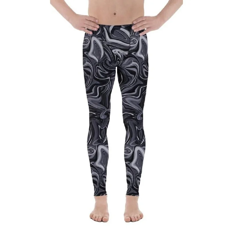 Dark Monochrome Marble Men's Leggings