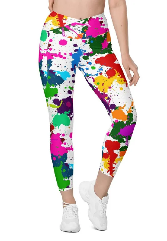 Color Splash Crossover Leggings With Pockets