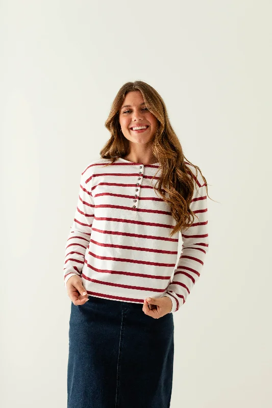 'Angel' Red Breton Stripe Top in White