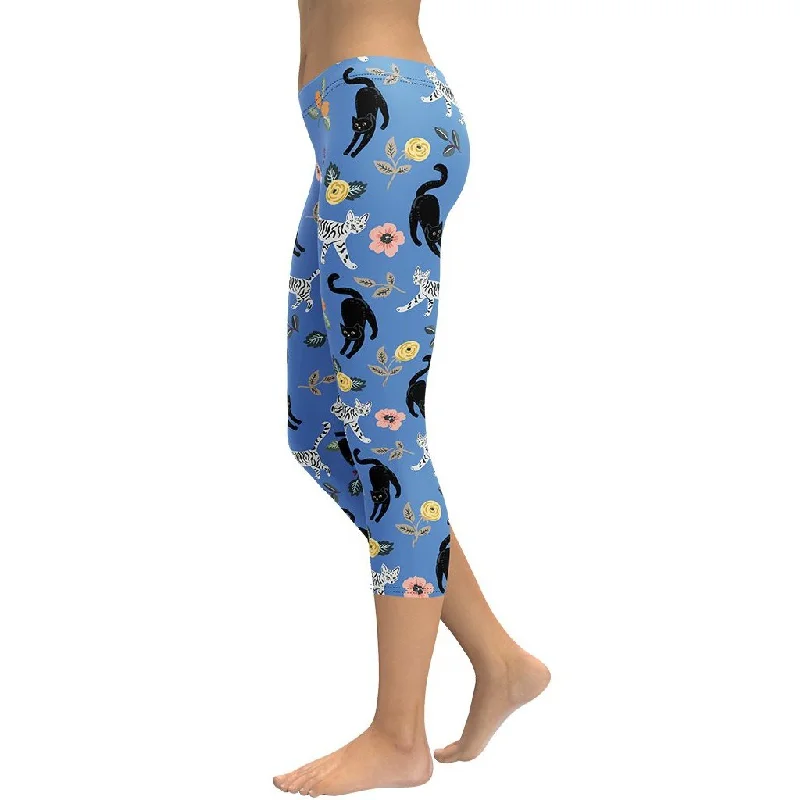 Feline & Flower Pattern Capris