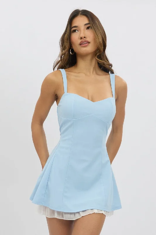 Blue Fit And Flare Dress Mini