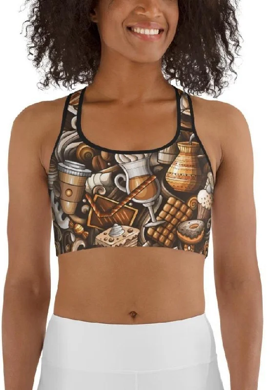 Coffee Shop Print Sports Bra