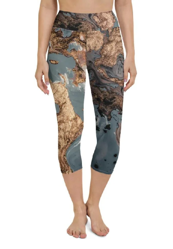 Bronze Marble Print Yoga Capris