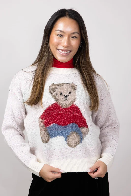 Bear Crewneck Sweater for Women in Ivory | K5038-B-IVORY