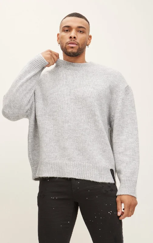 Wool Blend Cloud Crew Neck Sweater - Grey