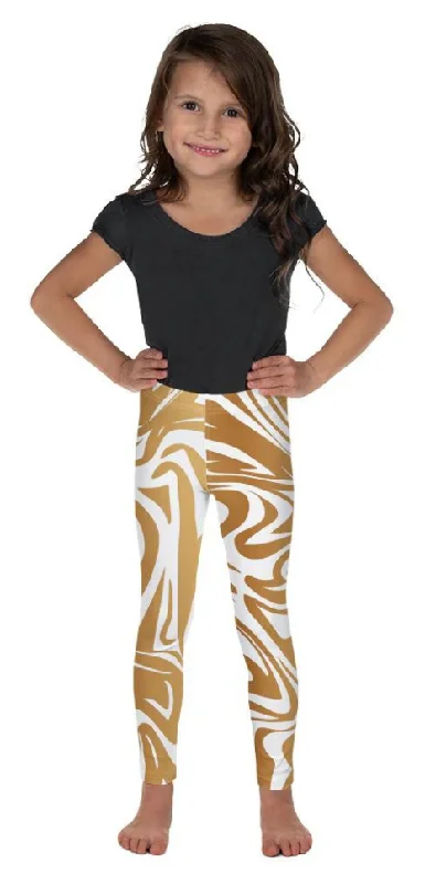 White & Gold Print Kid's Leggings