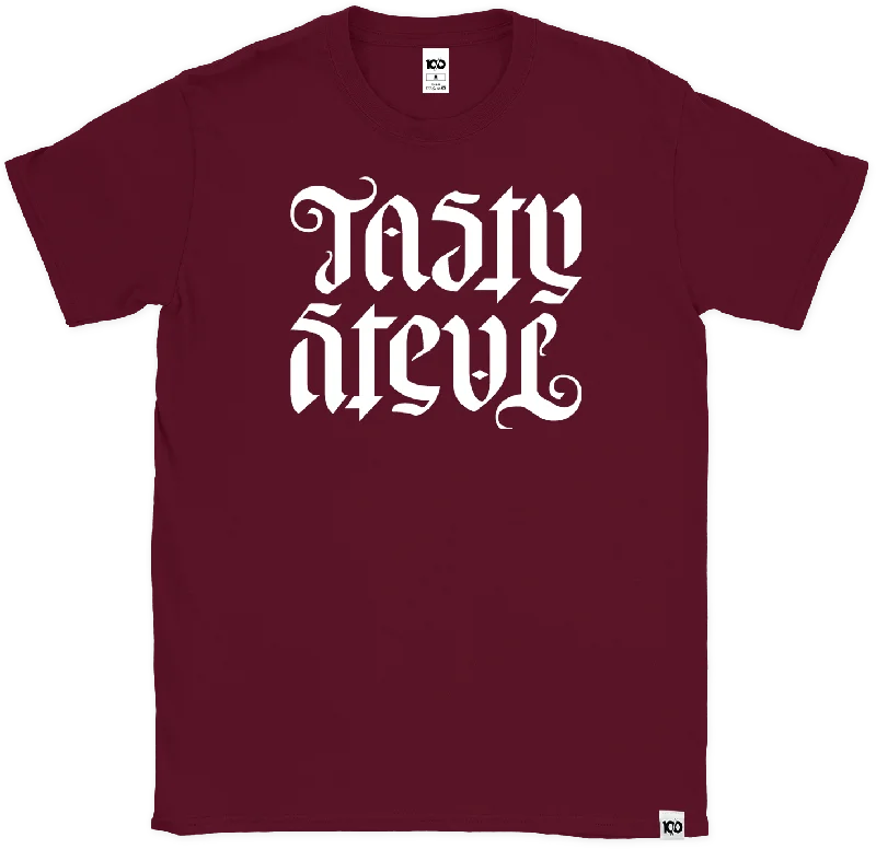 TASTY STEVE - 'Ambigram' T-Shirt - Maroon