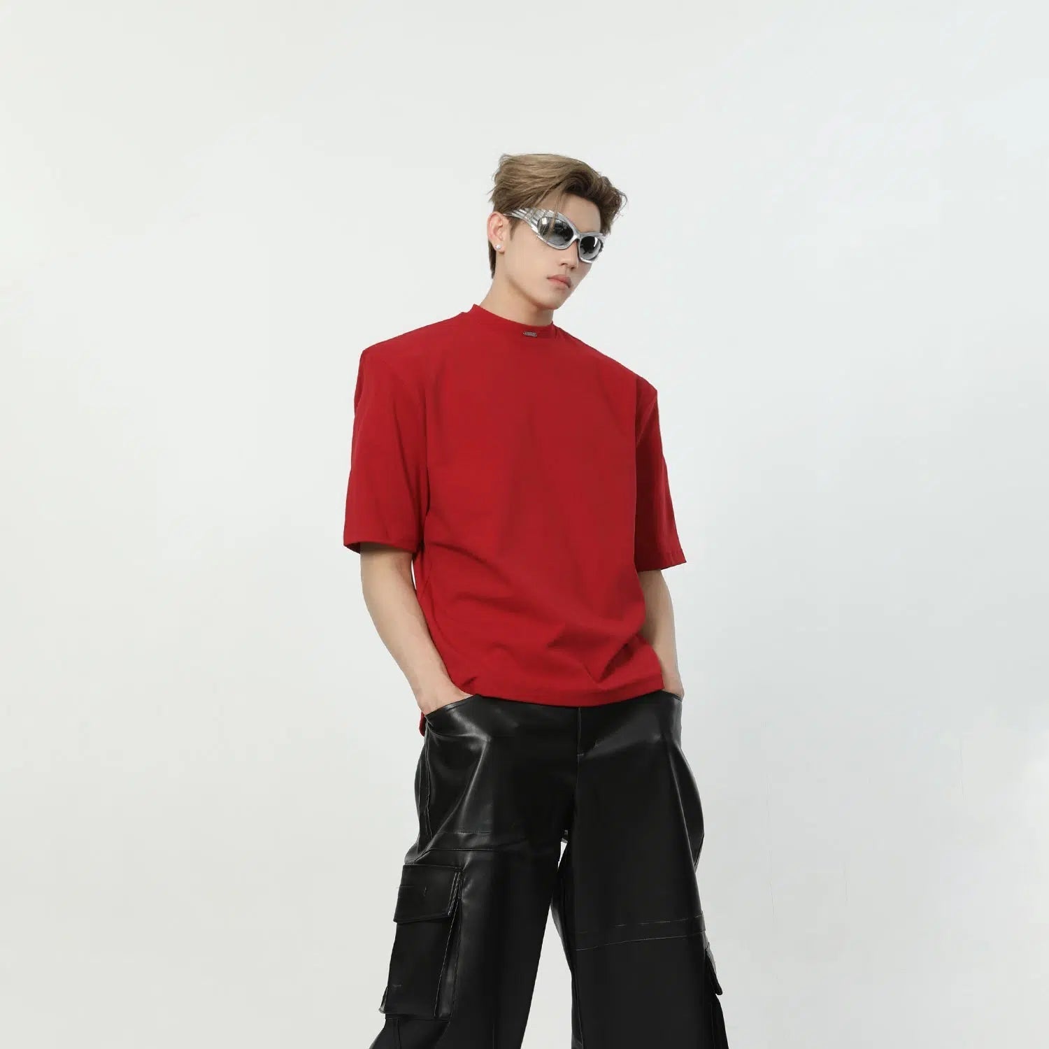 Solid Color T-shirt with Shoulder Pads