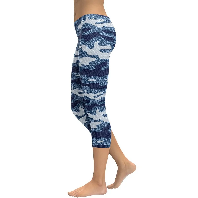 Denim Camo Print Capris