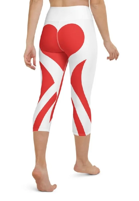 Red & White Heart Shaped Yoga Capris