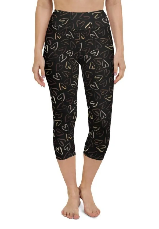 Golden Heart Print Yoga Capris