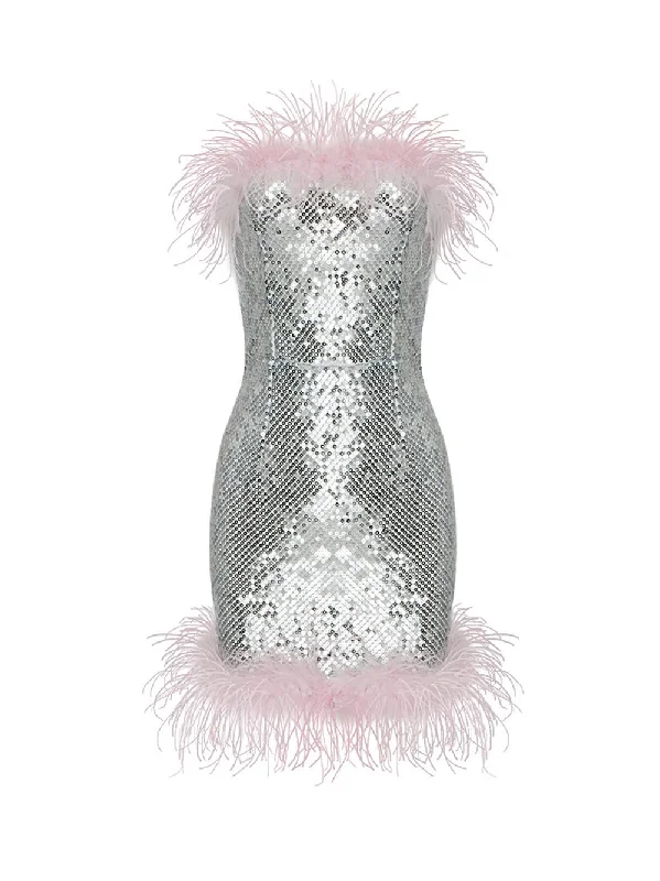 ELVIRA Sequins w Feathers Mini Dress