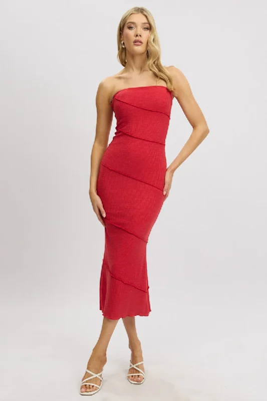 Red Bodycon Dress Midi Strapless