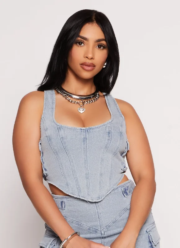 Denim Cargo Pocket Detail Corset Top