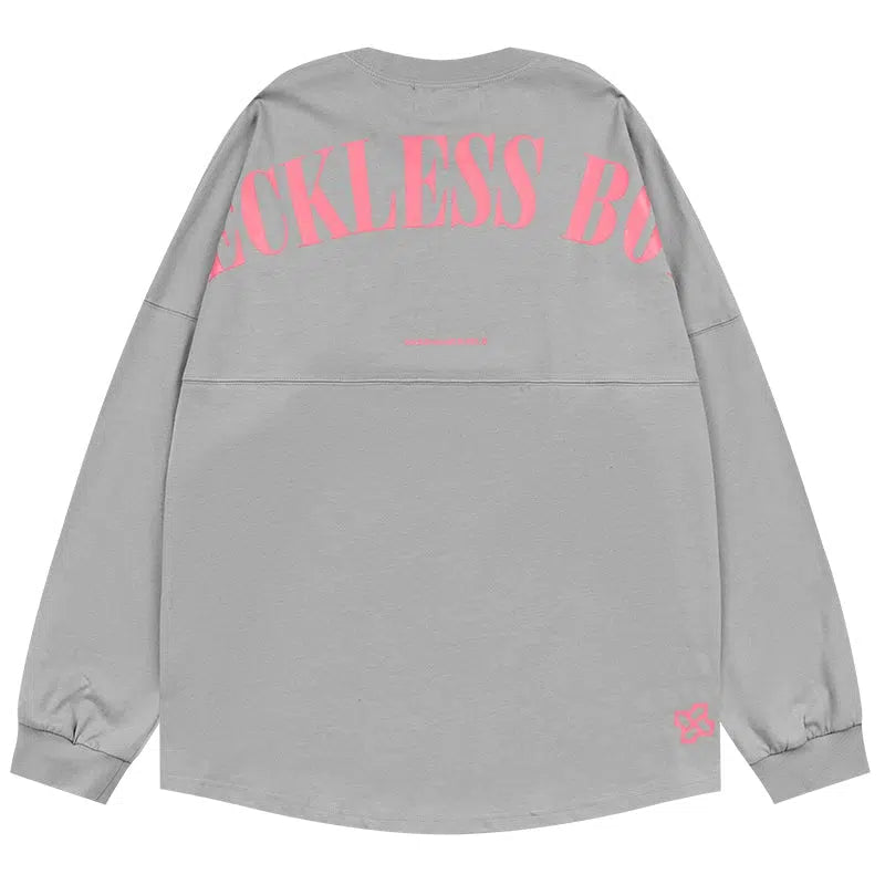 Gray with pink letters