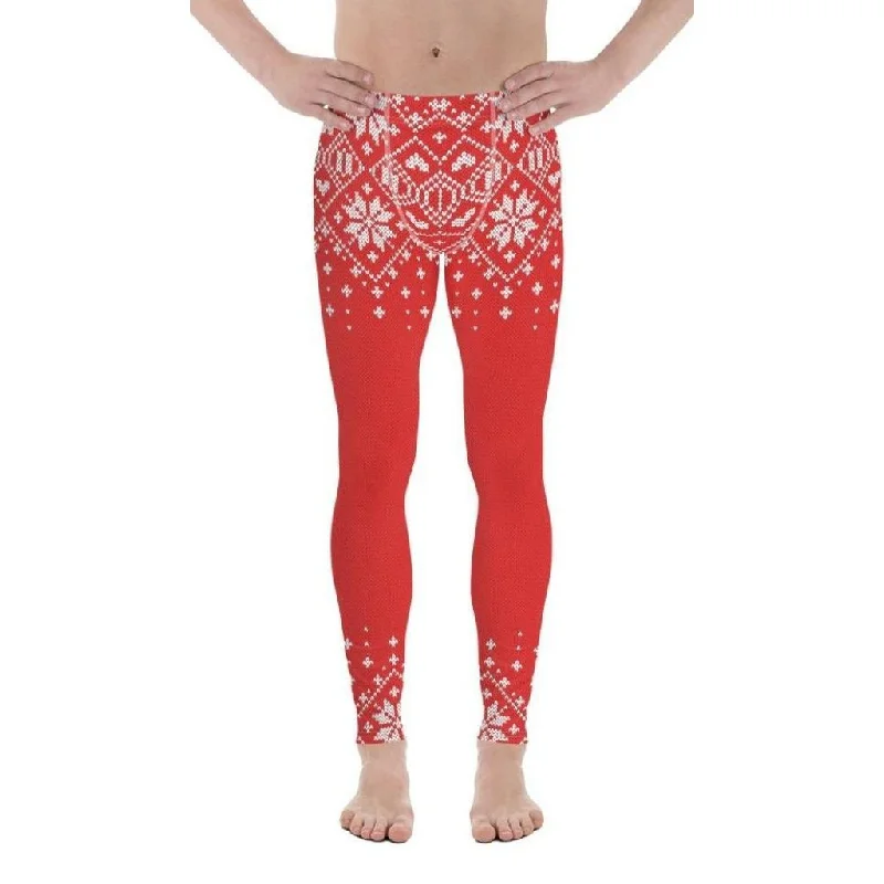 Red Knitted Print Christmas Men's Leggings