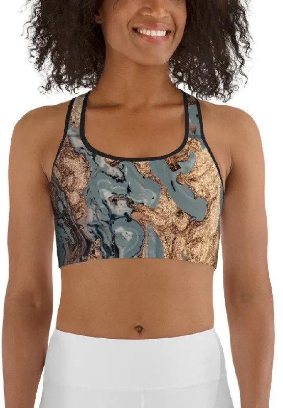 Bronze Marble Print Sports Bra