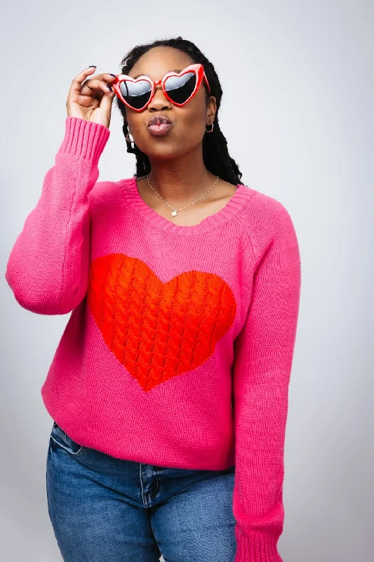 Miracle Textured Heart Sweater for Women in Hot Pink and Red | M9147-HPINKRED