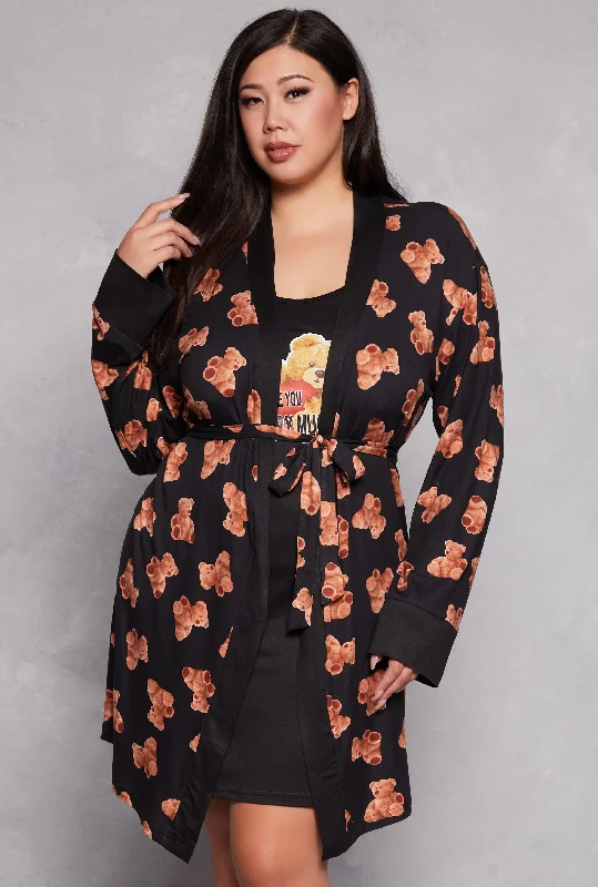 Plus Size Love You Beary Much Nightgown with Robe