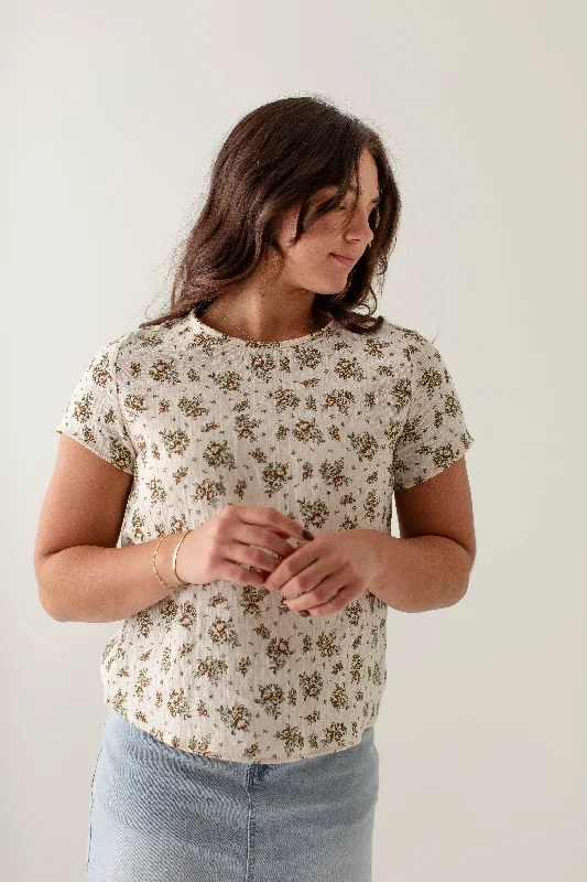 'Lila' Floral Print Cotton Top in Cream