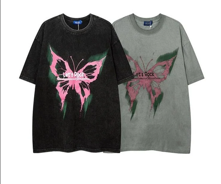 Washed Butterfly Print T-shirt