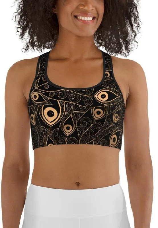 Golden Art Deco Pattern Sports Bra