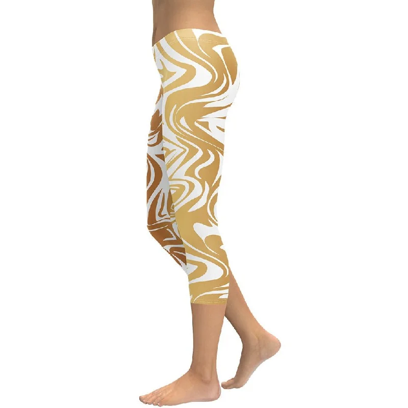 White & Gold Print Capris