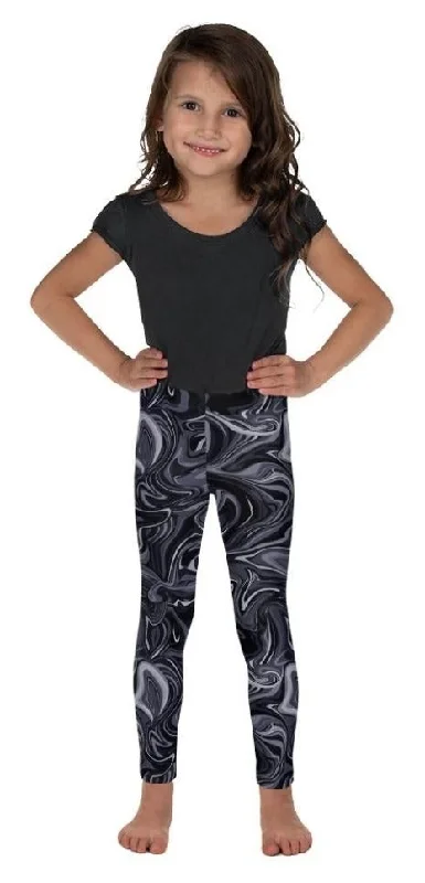 Dark Monochrome Marble Kid's Leggings